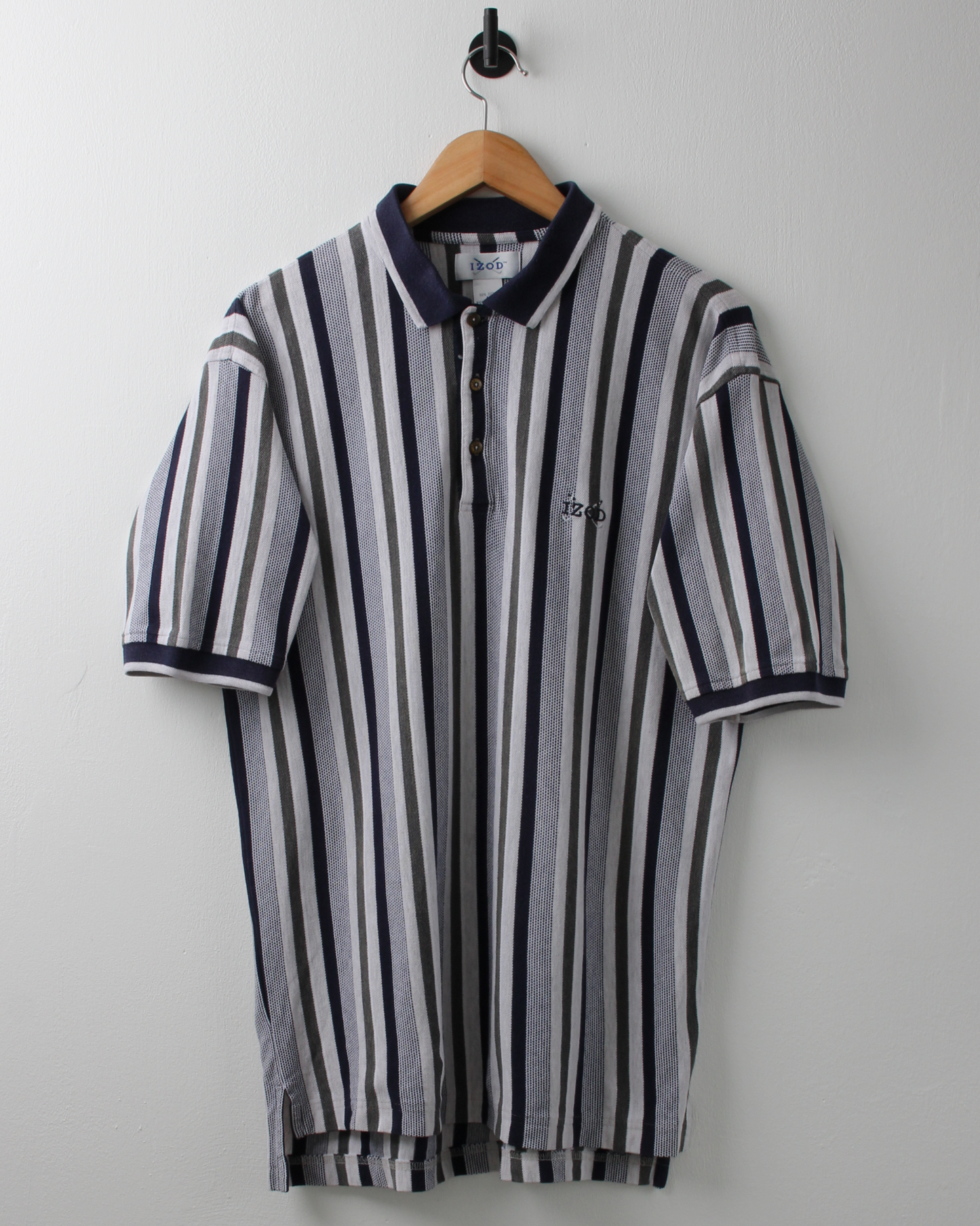 90s IZOD Navy & Green Vertical Stripe Polo (M)