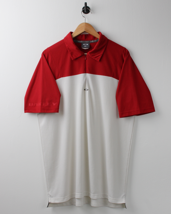 00s Oakley Red & White Zipped Polo (XL)