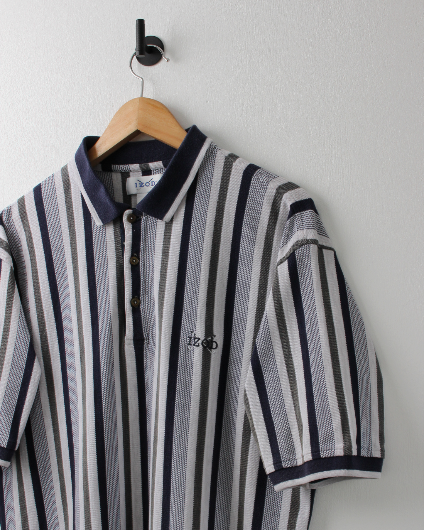 90s IZOD Navy & Green Vertical Stripe Polo (M)