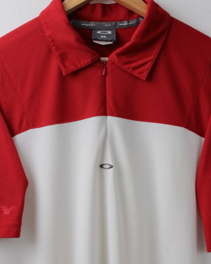 00s Oakley Red & White Zipped Polo (XL)