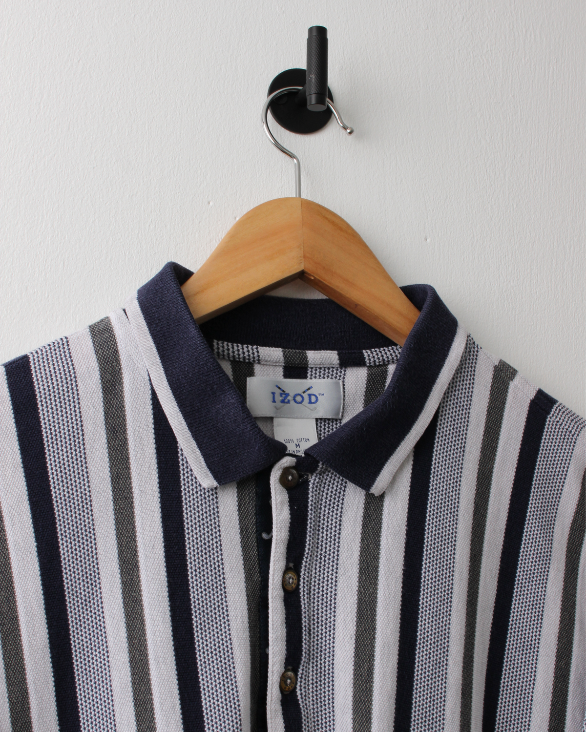 90s IZOD Navy & Green Vertical Stripe Polo (M)