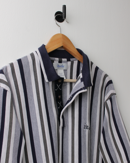 90s IZOD Navy & Green Vertical Stripe Polo (M)