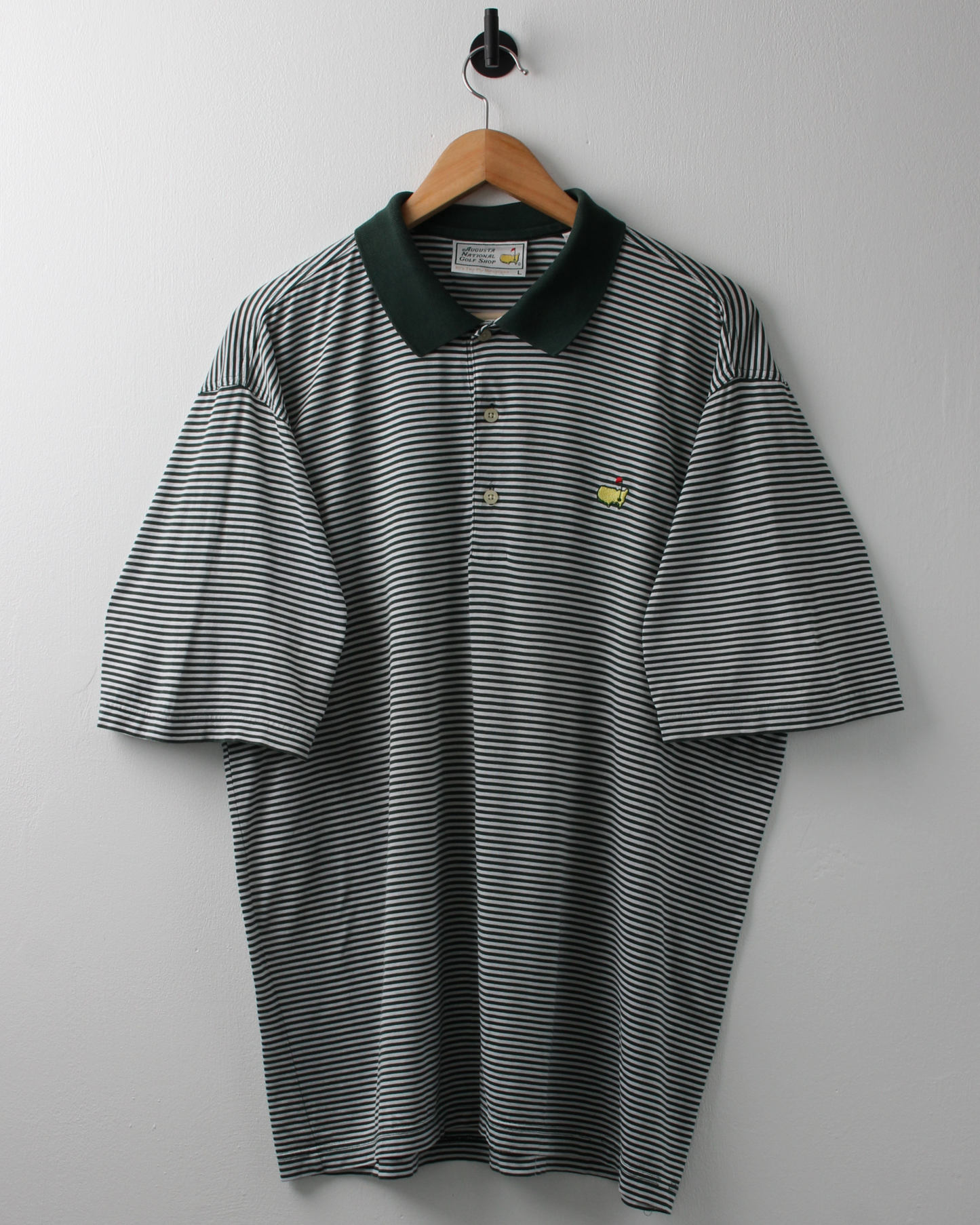 90s Masters Green & White Striped Polo (L)