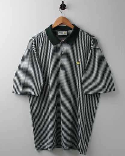 90s Masters Green & White Striped Polo (L)