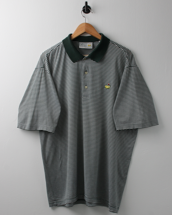 90s Masters Green & White Striped Polo (L)