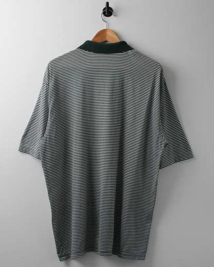 90s Masters Green & White Striped Polo (L)