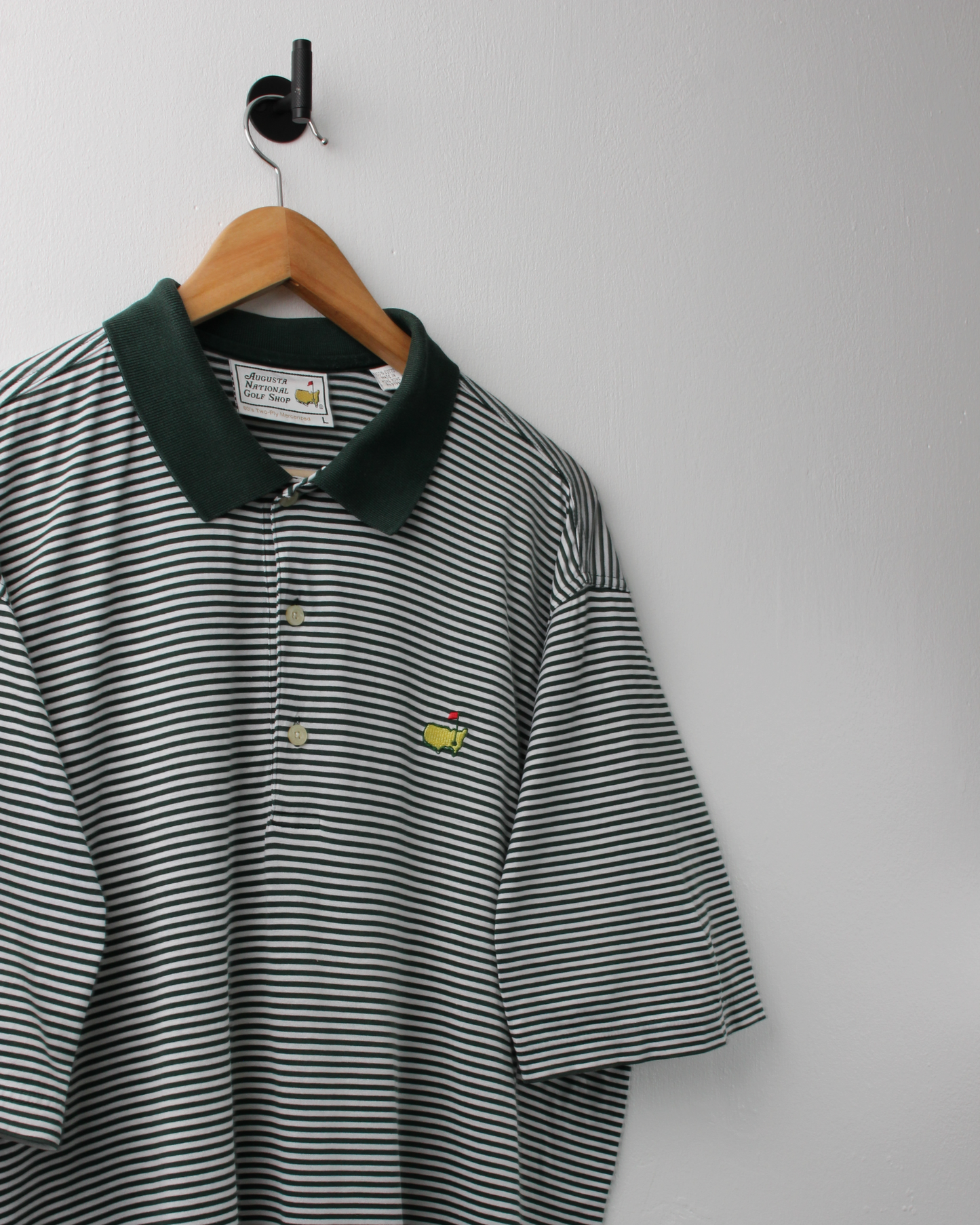 90s Masters Green & White Striped Polo (L)