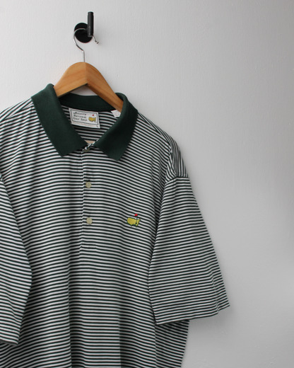 90s Masters Green & White Striped Polo (L)