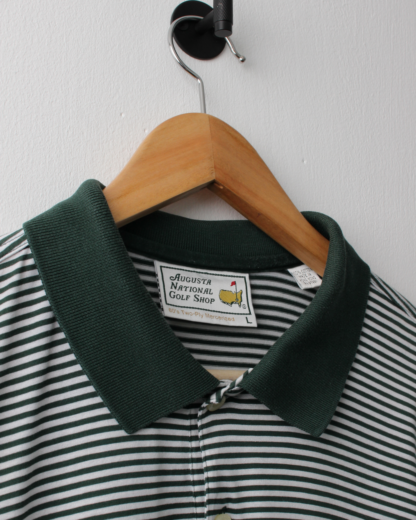 90s Masters Green & White Striped Polo (L)