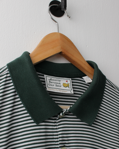 90s Masters Green & White Striped Polo (L)