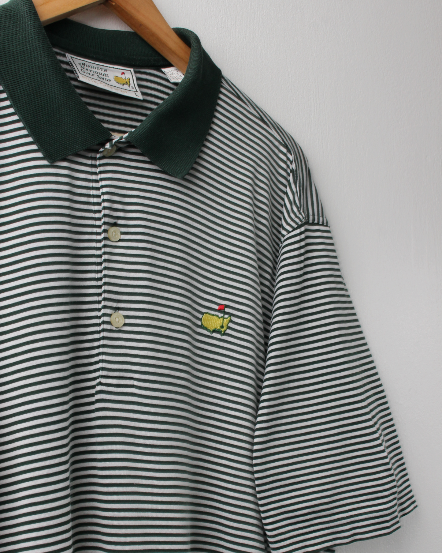 90s Masters Green & White Striped Polo (L)