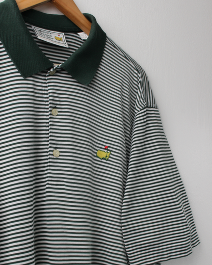 90s Masters Green & White Striped Polo (L)