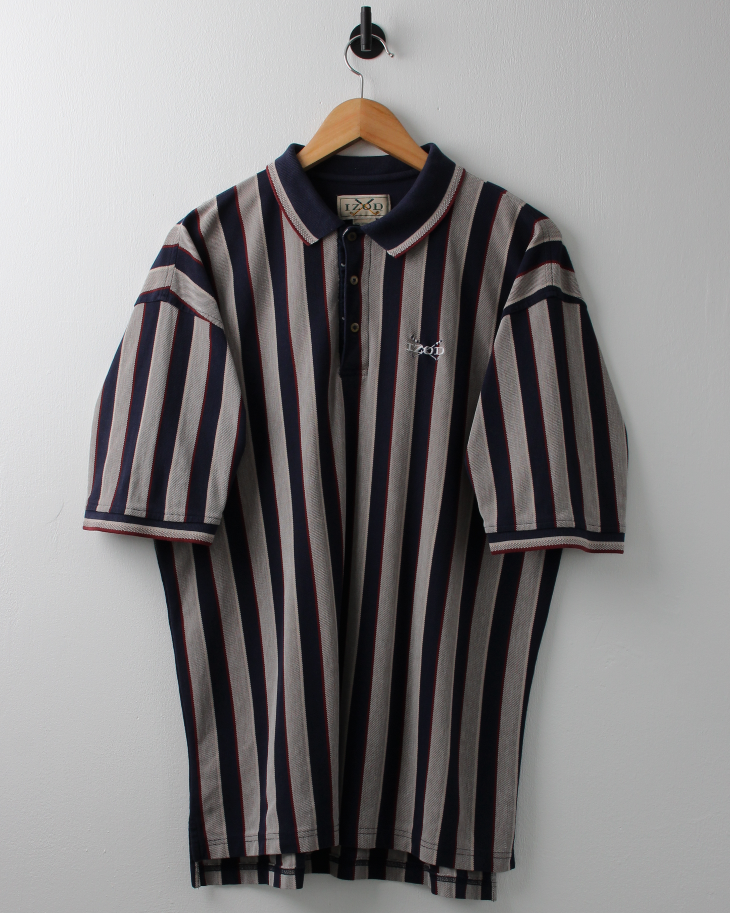 90s IZOD Navy Vertical Striped Polo (L)