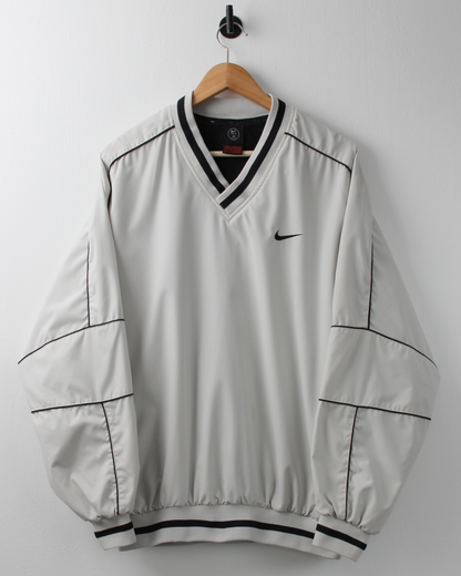 90s Nike Cream & Black V-Neck Windbreaker (M)