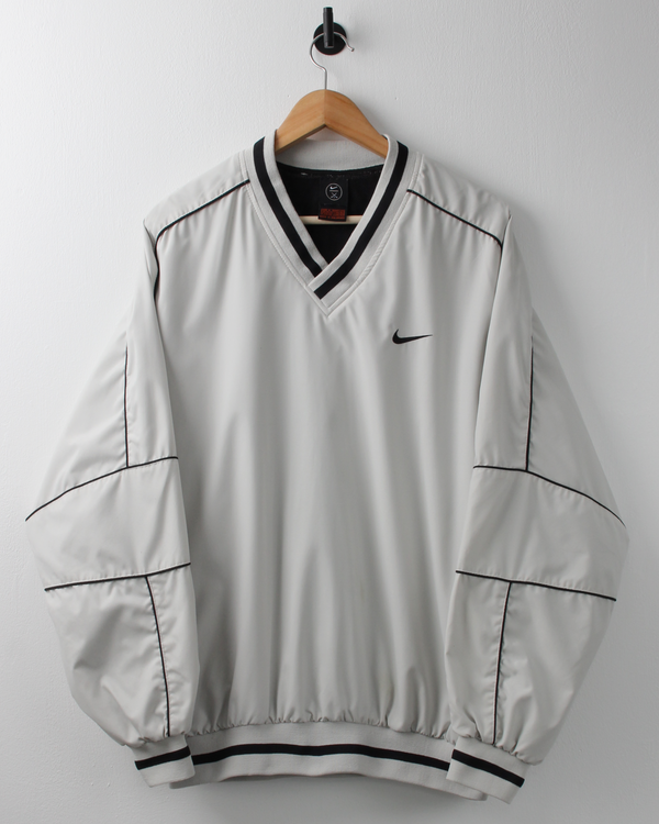 90s Nike Cream & Black V-Neck Windbreaker (M)