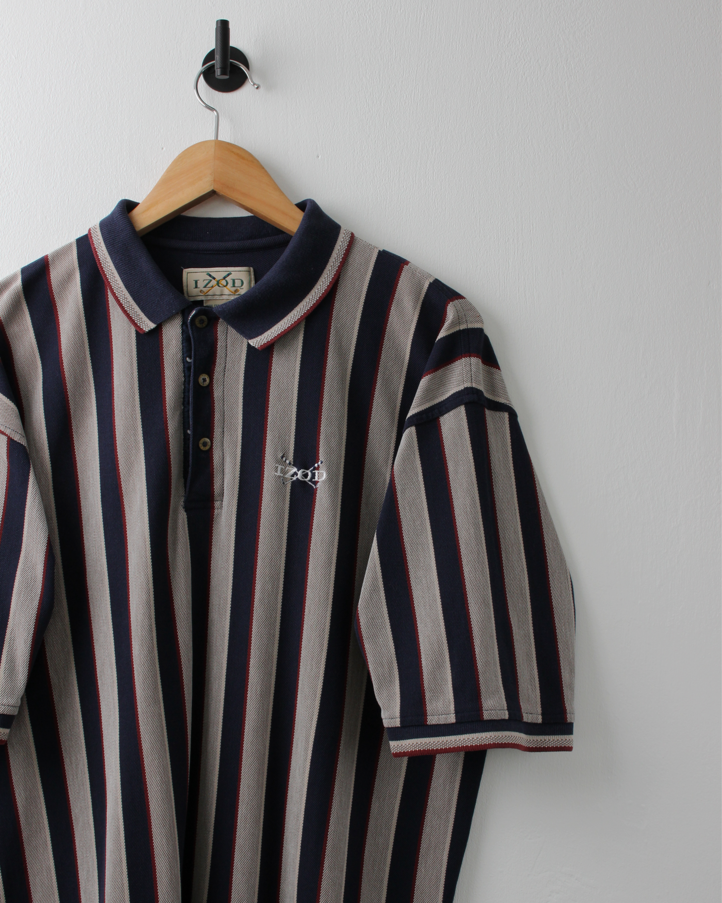 90s IZOD Navy Vertical Striped Polo (L)