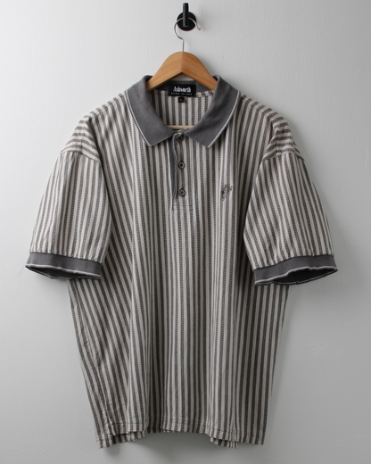 90s Ashworth Grey & Cream Striped Polo (L)