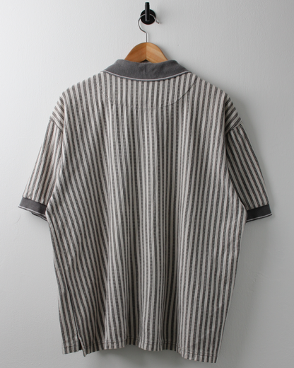 90s Ashworth Grey & Cream Striped Polo (L)