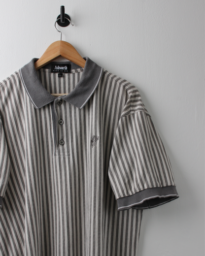 90s Ashworth Grey & Cream Striped Polo (L)