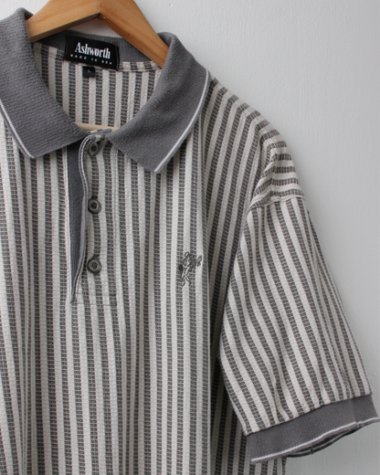90s Ashworth Grey & Cream Striped Polo (L)
