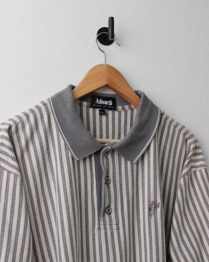 90s Ashworth Grey & Cream Striped Polo (L)