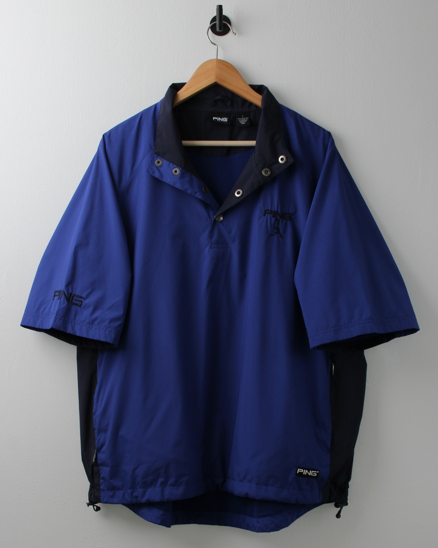 90s Ping ‘Mr Ping’ Logo Blue Short Sleeve Windbreaker (L)