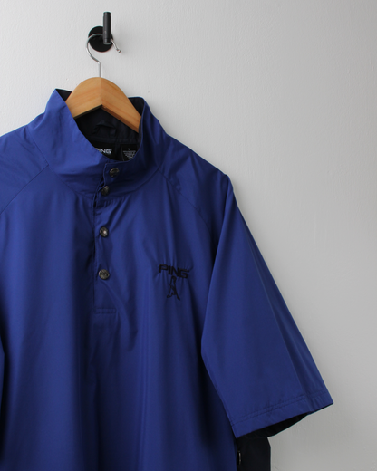 90s Ping ‘Mr Ping’ Logo Blue Short Sleeve Windbreaker (L)