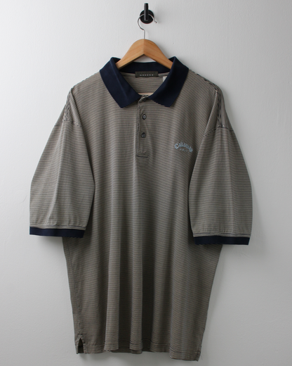 90s Callaway Yellow & Navy Striped Polo (L)