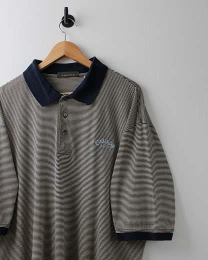 90s Callaway Yellow & Navy Striped Polo (L)
