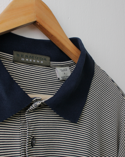 90s Callaway Yellow & Navy Striped Polo (L)