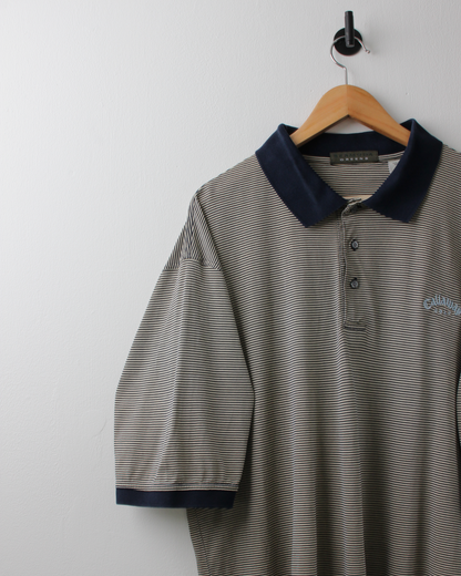 90s Callaway Yellow & Navy Striped Polo (L)