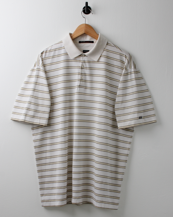 00s Nike Tiger Woods White & Yellow Striped Polo (L)