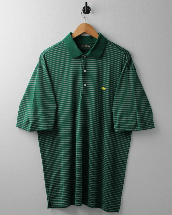 90s Masters Green & White Striped Polo (L)