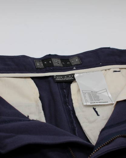 00s Nike Golf Navy Pleated Golf Trousers with Tags (32W 32L)