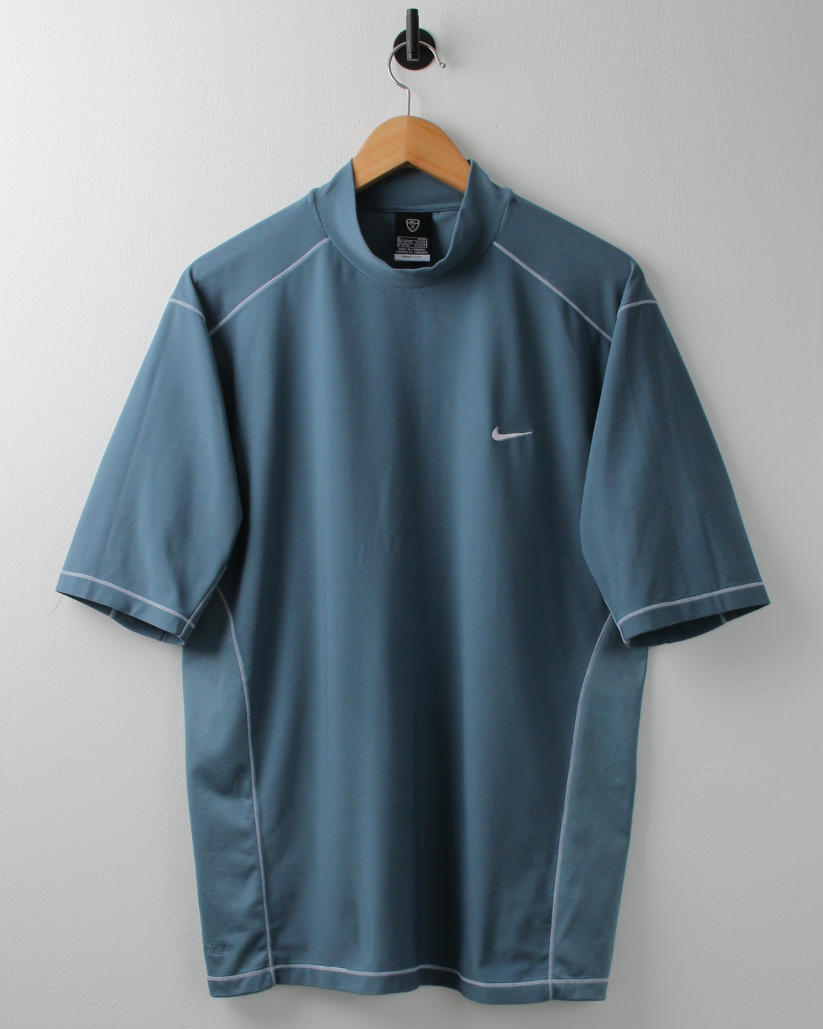 00s Nike Blue Panelled Dri-Fit Mock Neck (L)