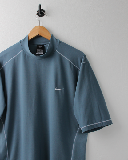 00s Nike Blue Panelled Dri-Fit Mock Neck (L)