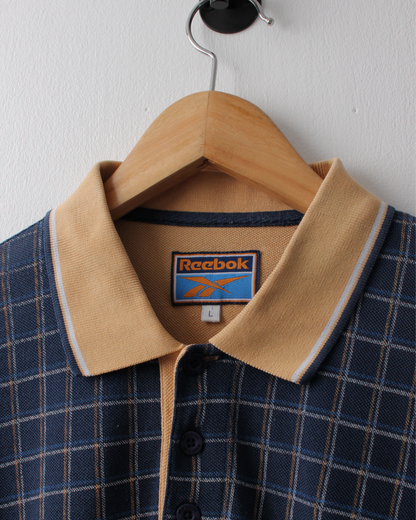 90s Reebok Navy & Yellow Chequered Polo (L)