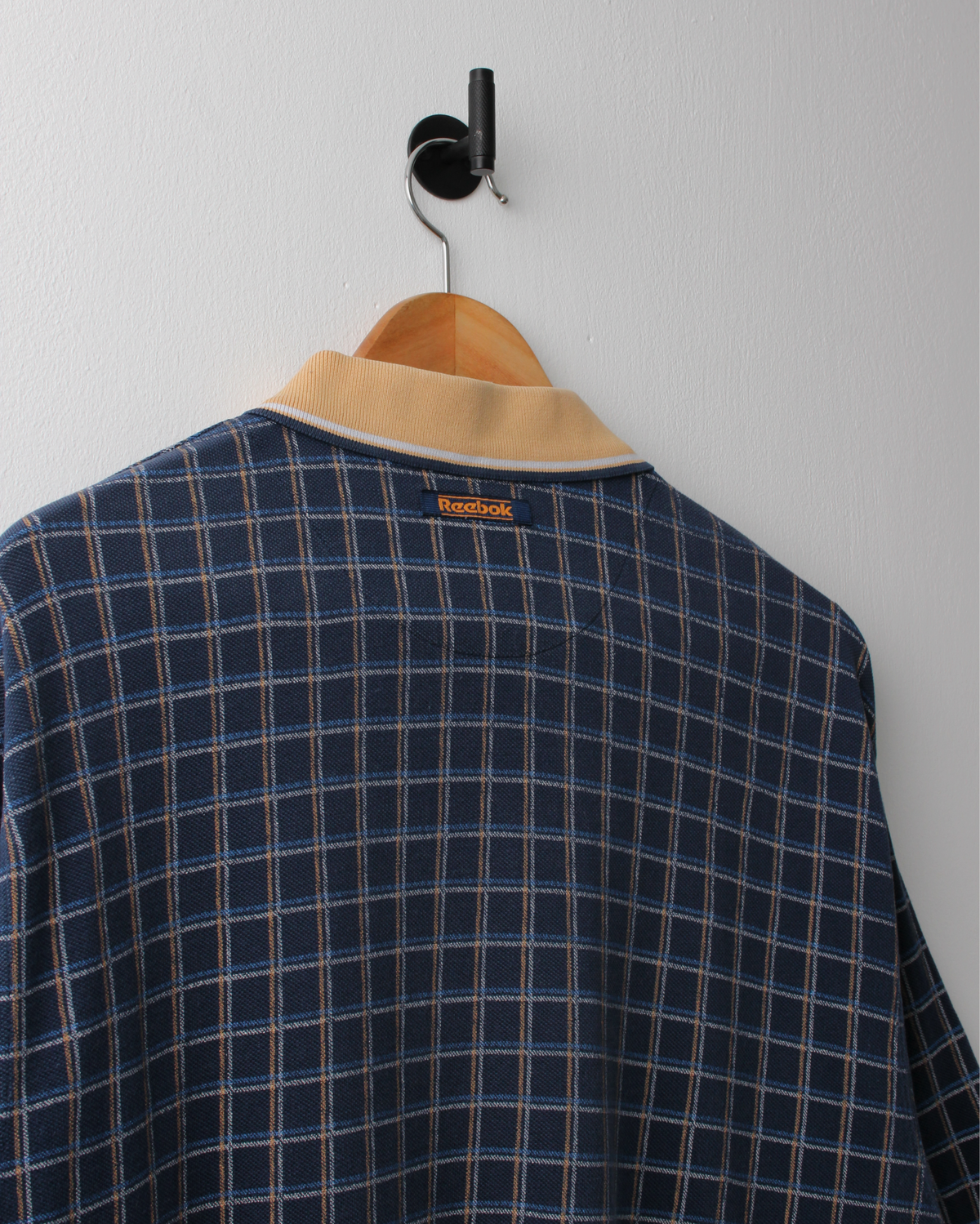 90s Reebok Navy & Yellow Chequered Polo (L)