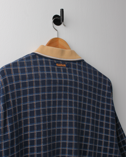 90s Reebok Navy & Yellow Chequered Polo (L)