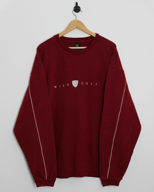 00s Nike Shield Logo Spellout Burgundy Crewneck Sweatshirt (XL)