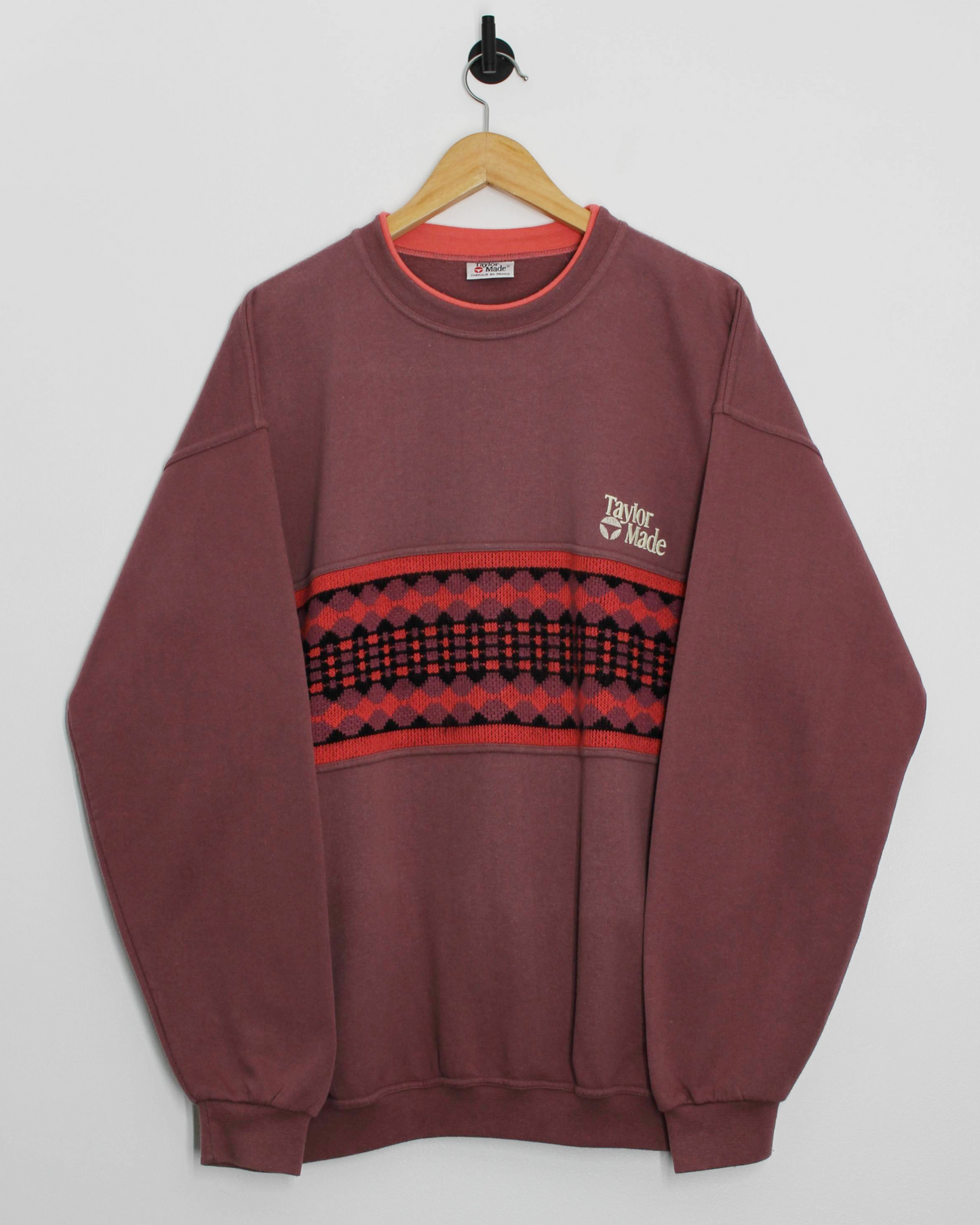 90s TaylorMade Burgundy/Pink Knit Panel Crewneck (L)