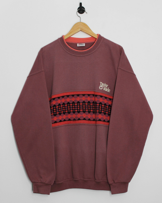 90s TaylorMade Burgundy/Pink Knit Panel Crewneck (L)