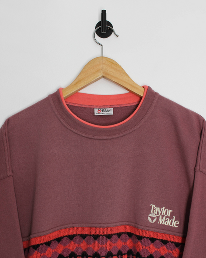 90s TaylorMade Burgundy/Pink Knit Panel Crewneck (L)