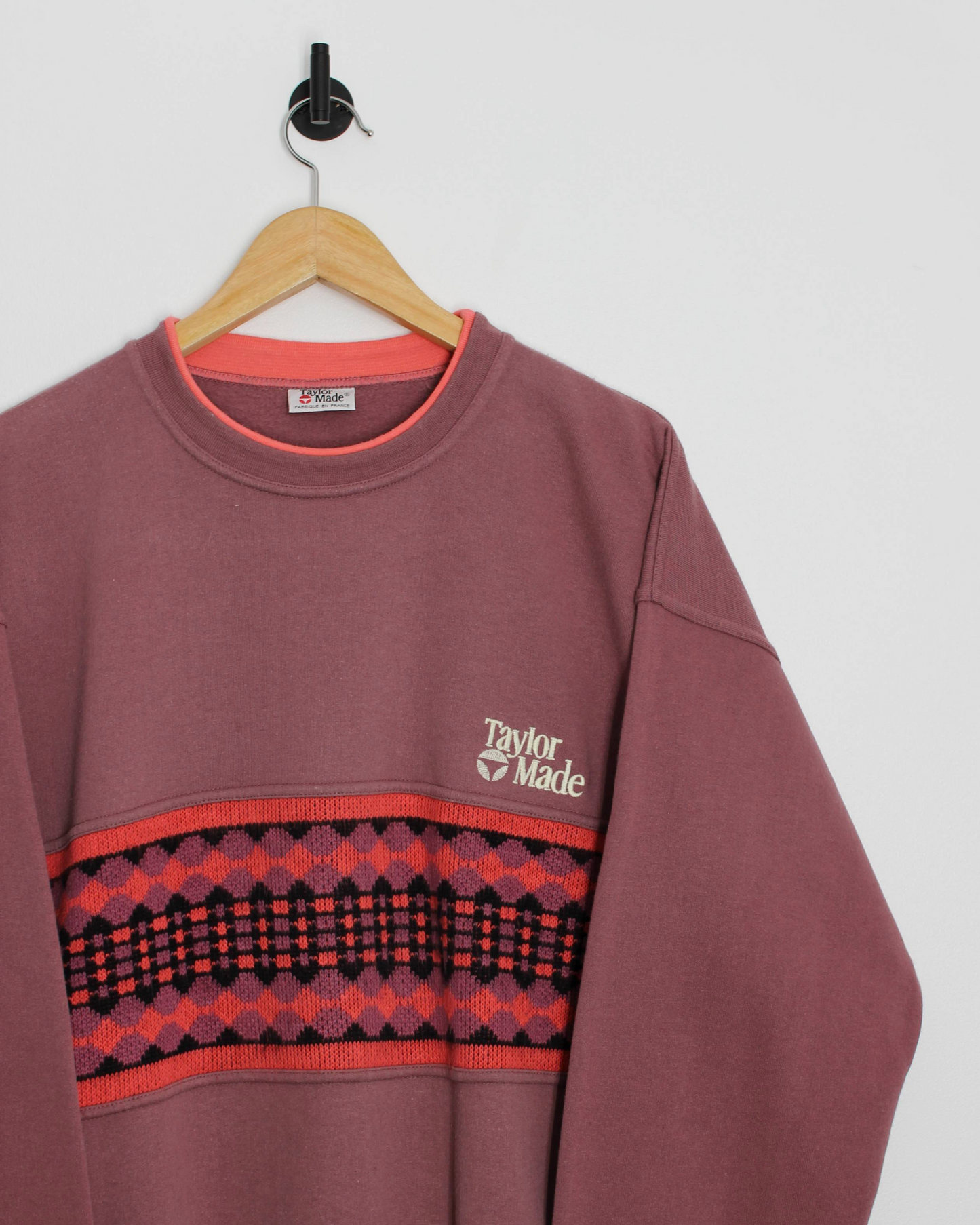 90s TaylorMade Burgundy/Pink Knit Panel Crewneck (L)