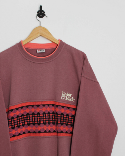 90s TaylorMade Burgundy/Pink Knit Panel Crewneck (L)