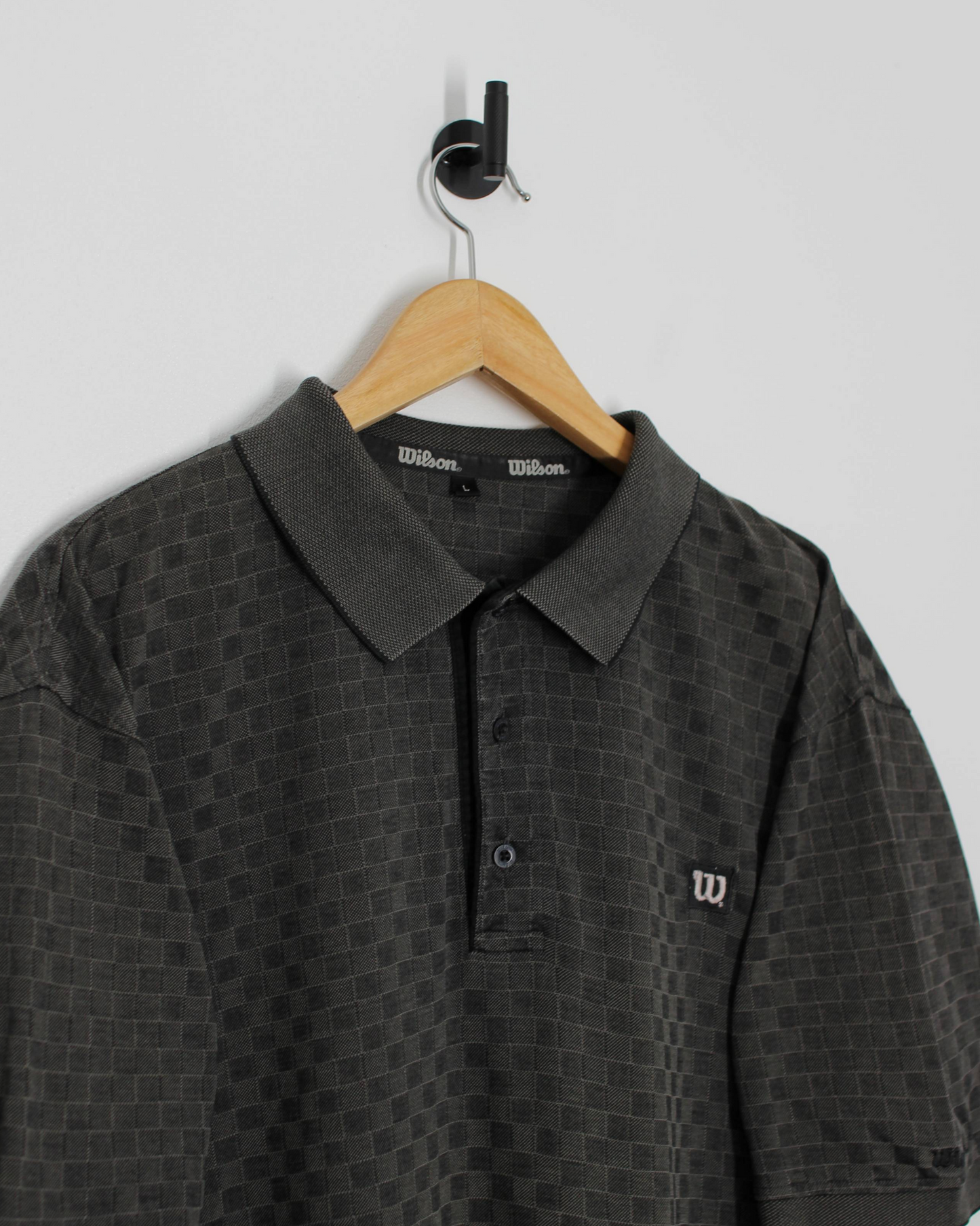 00s Wilson Charcoal Chequered Polo-Shirt (L)