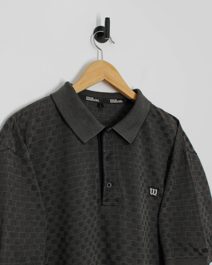 00s Wilson Charcoal Chequered Polo-Shirt (L)