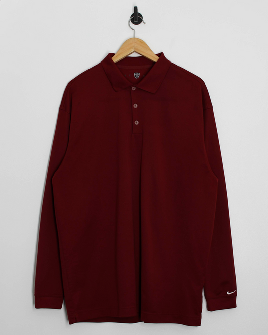 00s Nike Burgundy Long Sleeve Polo-Shirt (XL)