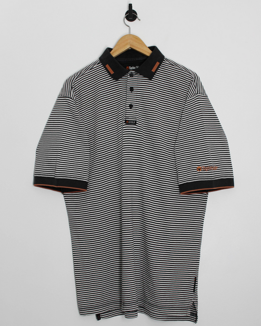 90s TaylorMade Black/White Striped Polo-Shirt (L)
