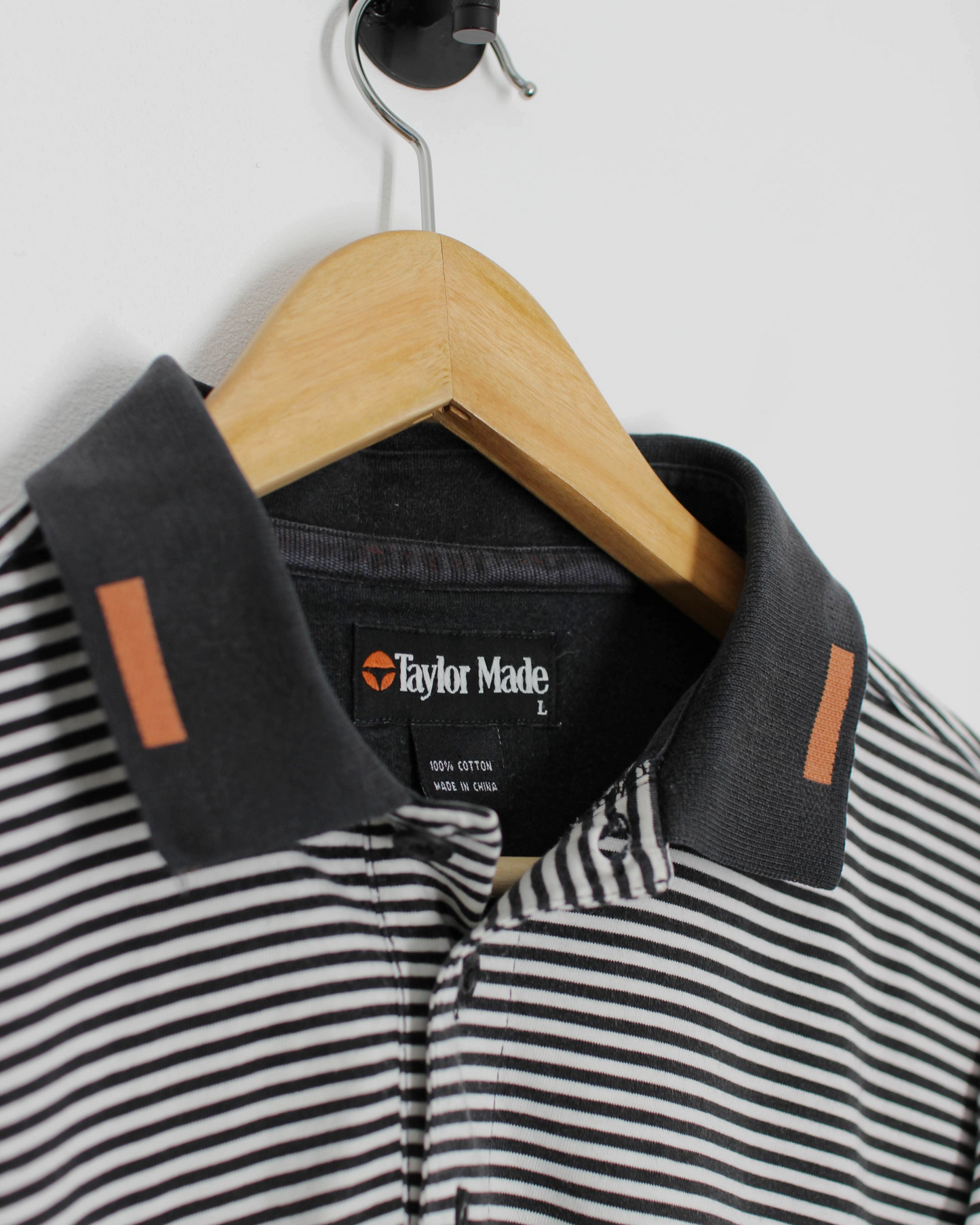 90s TaylorMade Black/White Striped Polo-Shirt (L)